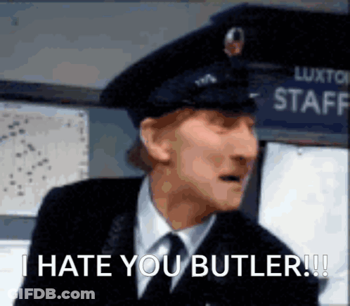 Man In Hat And Tie Says I Hate You Butler GIF