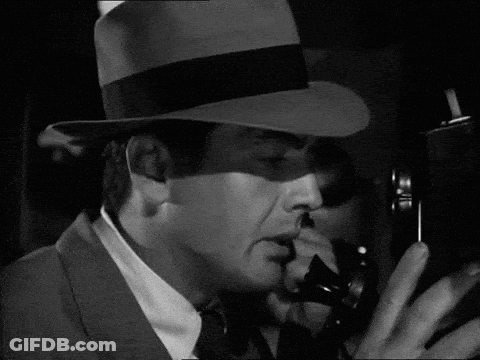 Man In Hat And Tie Taking Picture With Camera GIF