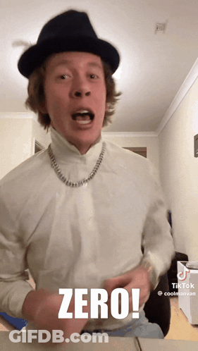 Man In Hat And Turtleneck With Zero On Shirt GIF