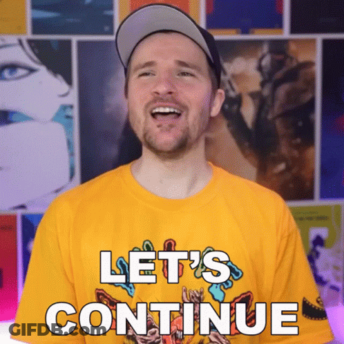 Man In Hat And Yellow Shirt Saying Let's Continue GIF