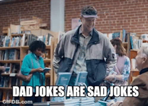 Man In Hat Bookstore Dad Jokes Are Sad GIF