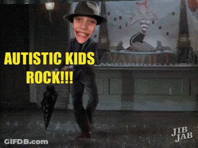 Man In Hat Dancing In Rain Saying Autistic Kids Rock GIF