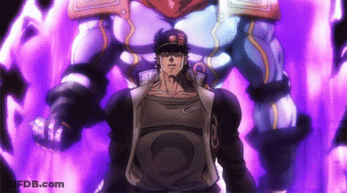 Man In Hat Facing Purple Monster JoJo's Bizarre Adventure GIF