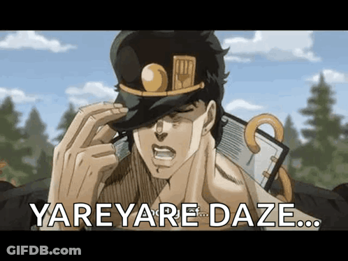 Man In Hat Holding Book Says Yareyare Daze GIF