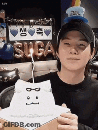 Man In Hat Holding Box With Candle GIF