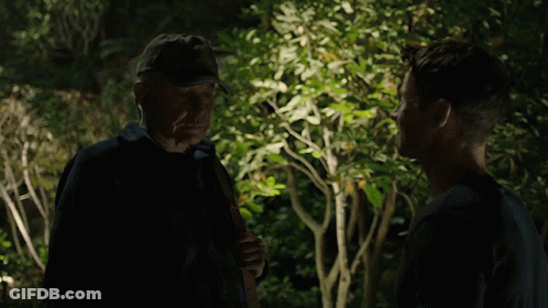 Man In Hat Hugging Man In Blue Shirt GIF