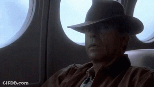 Man In Hat Looking Out Airplane Window GIF