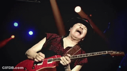 Man In Hat Playing Red Guitar On Stage GIF