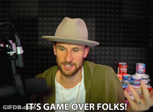 Man In Hat Saying Game Over Folks At Microphone GIF