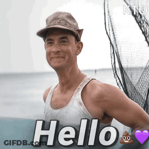 Man In Hat Saying Hello With Poop Emoji GIF