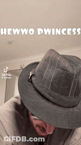 Man In Hat Saying Hewwo Pwiness GIF
