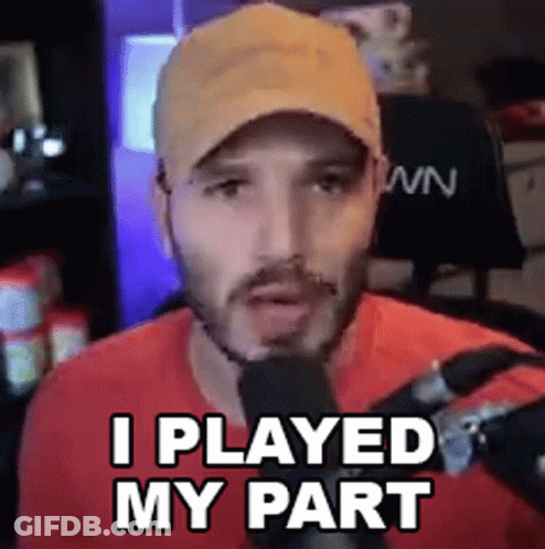 Man In Hat Says I Played My Part Into Microphone GIF