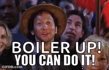 Man In Hat Sitting In Crowd Saying Boiler Up You Can Do It GIF