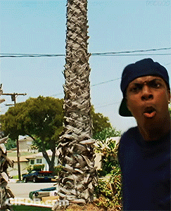 Man In Hat Standing By Palm Tree In Residential Area GIF