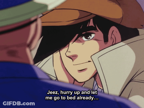Man In Hat Telling Another Jeez Hurry Up Let Me Go To Bed GIF