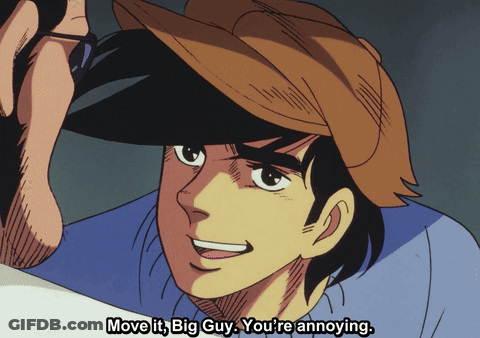 Man In Hat Telling Big Guy To Move GIF