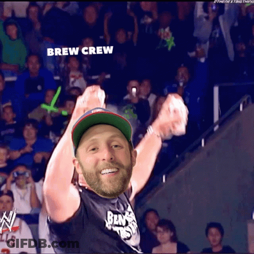 Man In Hat Wearing Brew Crew Shirt GIF