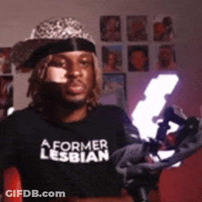 Man In Hat With A Former Lesbian Shirt GIF