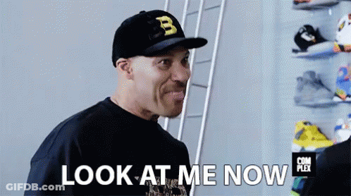 Man In Hat With Letter B Says Look At Me Now GIF