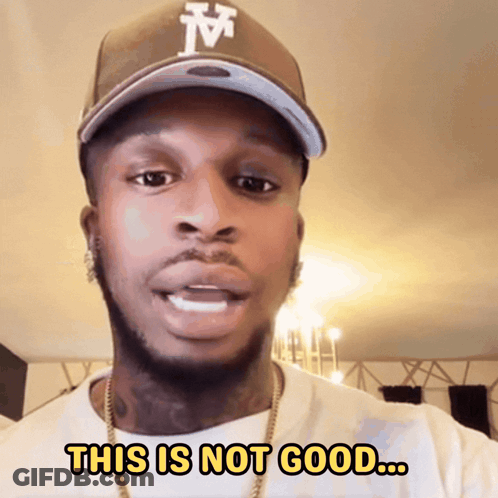 Man In Hat With Letter M Saying This Is Not Good GIF