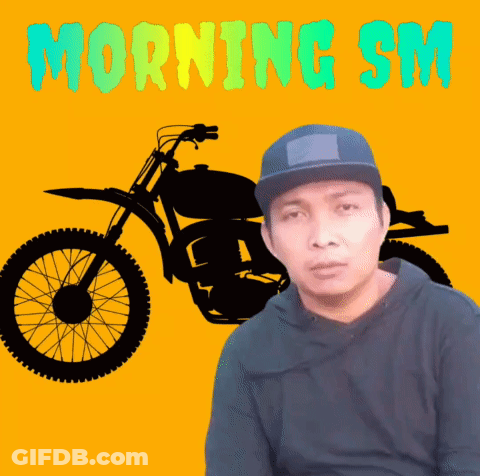 Man In Hat With Motorcycle Saying Morning SM GIF