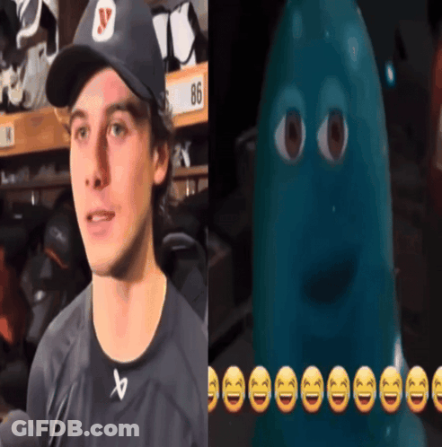 Man In Hat With Number 86 Beside Cartoon Character GIF
