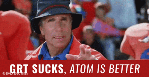 Man In Hat With Sign GRT Sucks Atom Is Better GIF