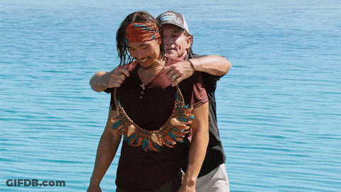 Man In Hawaii Hat Holding Another Man's Chest GIF