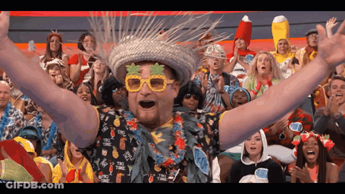 Man In Hawaiian Shirt And Straw Hat GIF