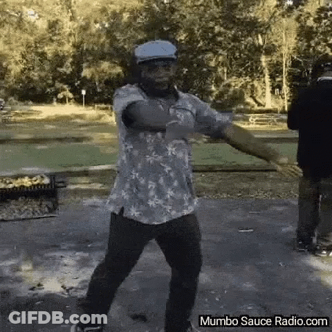 Man In Hawaiian Shirt Dancing At Mumbo Sauce Radio GIF