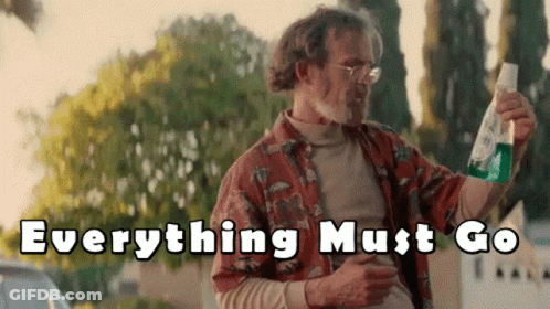 Man In Hawaiian Shirt Holding Green Bottle Saying Everything Must Go GIF