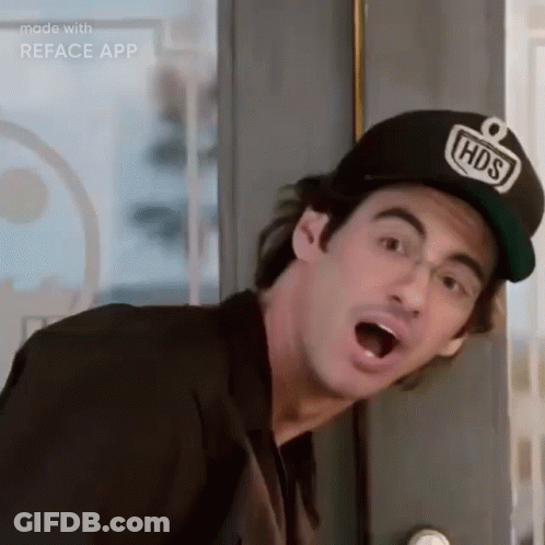 Man In HDS Hat Standing Open Mouthed At Door GIF