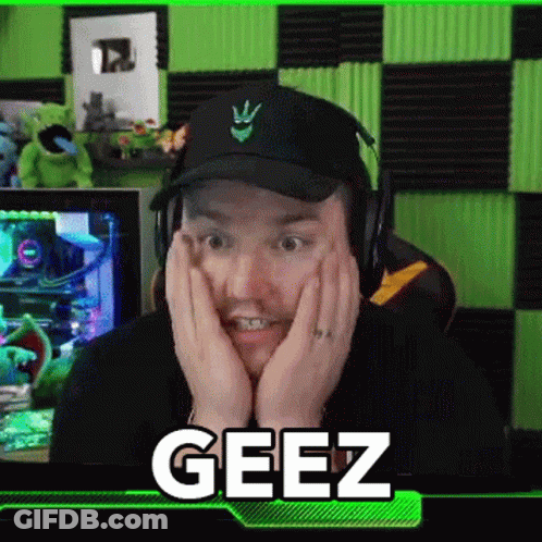 Man In Headphones And Black Hat Saying Geez GIF