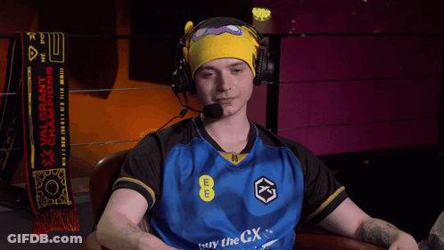 Man In Headphones And Blue Shirt Saying Eee GIF
