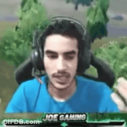 Man In Headphones And Blue Shirt With Joe Gaming GIF