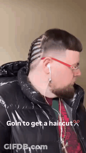 Man In Headphones And Braided Haircut Saying Goin To Get A Haircut GIF