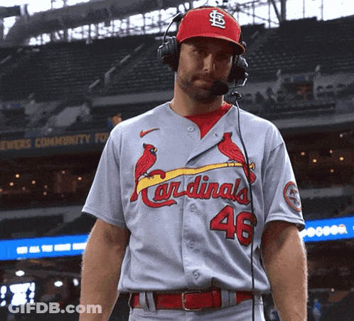 Man In Headphones And Cardinals Uniform GIF
