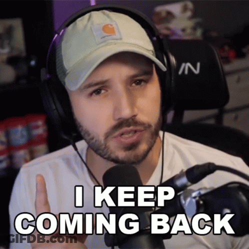 Man In Headphones And Carhartt Hat Says I Keep Coming Back GIF