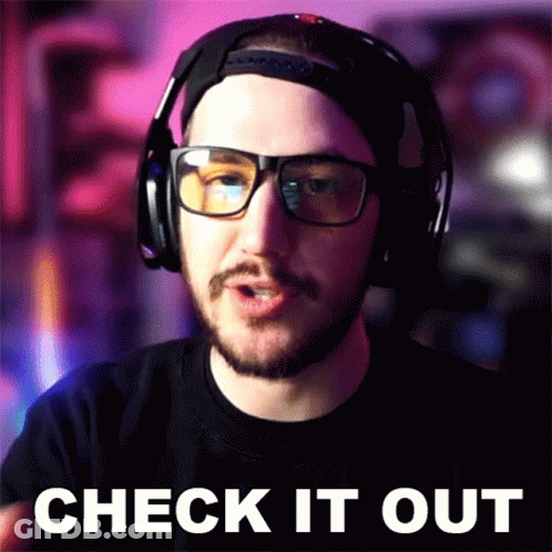 Man In Headphones And Glasses With Check It Out Below GIF
