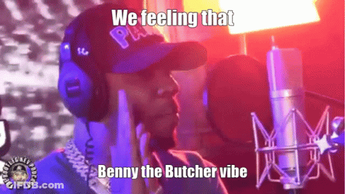 Man In Headphones And Hat Singing Into Mic Benny The Butcher Vibe GIF