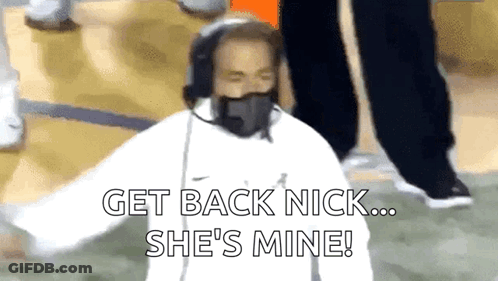 Man In Headphones And Mask Says Get Back Nick She's Mine GIF
