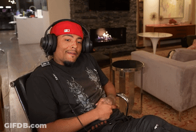Man In Headphones And Red Hat With Letter R GIF