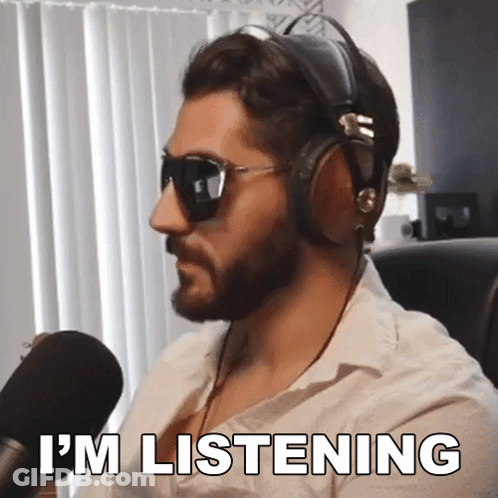 Man In Headphones And Sunglasses Says I'm Listening GIF