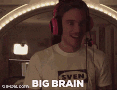 Man In Headphones And Sven Big Brain Shirt GIF