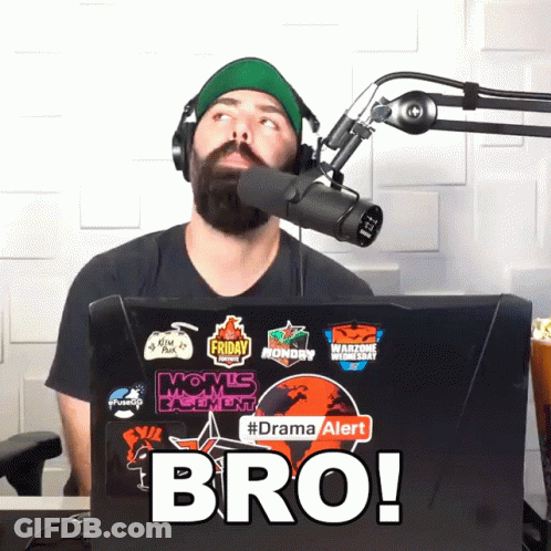 Man In Headphones In Front Of Microphone And Laptop Says Bro GIF