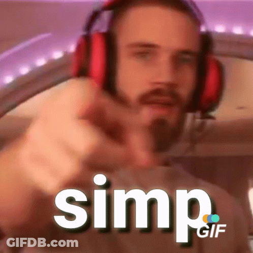 Man In Headphones Pointing At Camera Saying Simp GIF