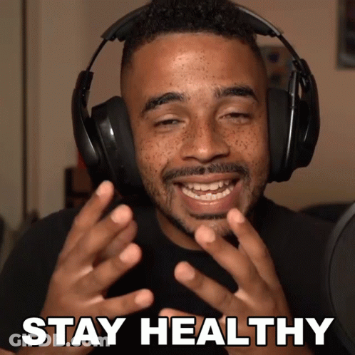 Man In Headphones Says Stay Healthy GIF