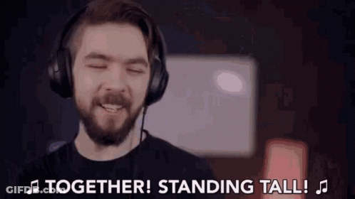 Man In Headphones Singing Together Standing Tall GIF