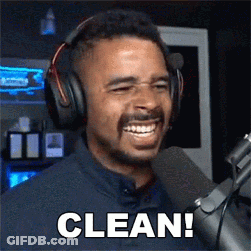 Man In Headphones Smiling At Microphone Saying Clean GIF
