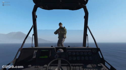 Man In Helicopter Cockpit With Altitude Display GIF